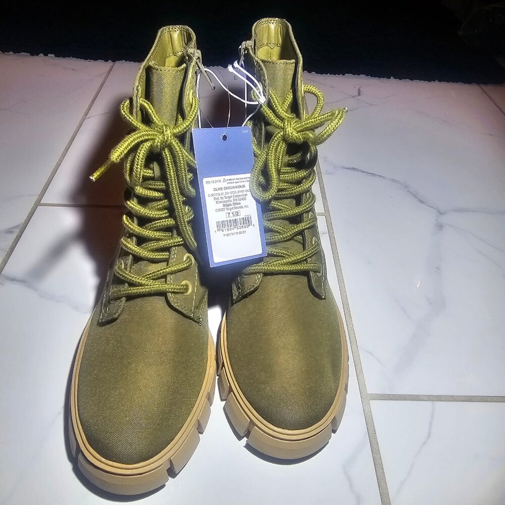 Universal Thread Platform Boots Combat Chunky Ankle Boot Olive Green Size 7.5
